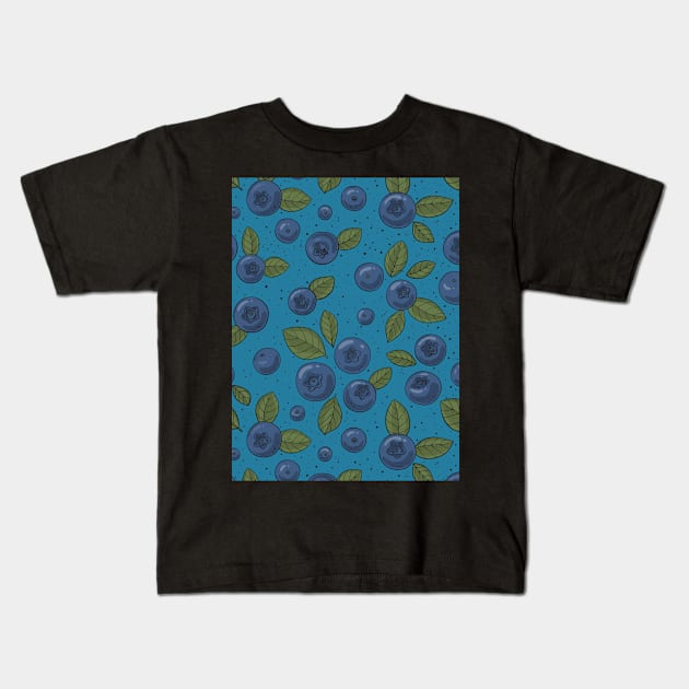 Blueberries on blue Kids T-Shirt by katerinamk